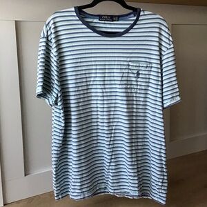 Polo by Ralph Lauren Men's XL Blue and White Striped Tee